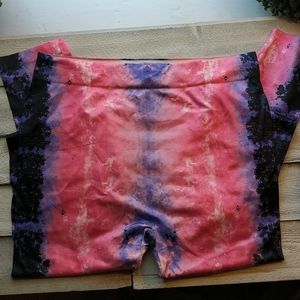 Pink purple black tie dye print leggings